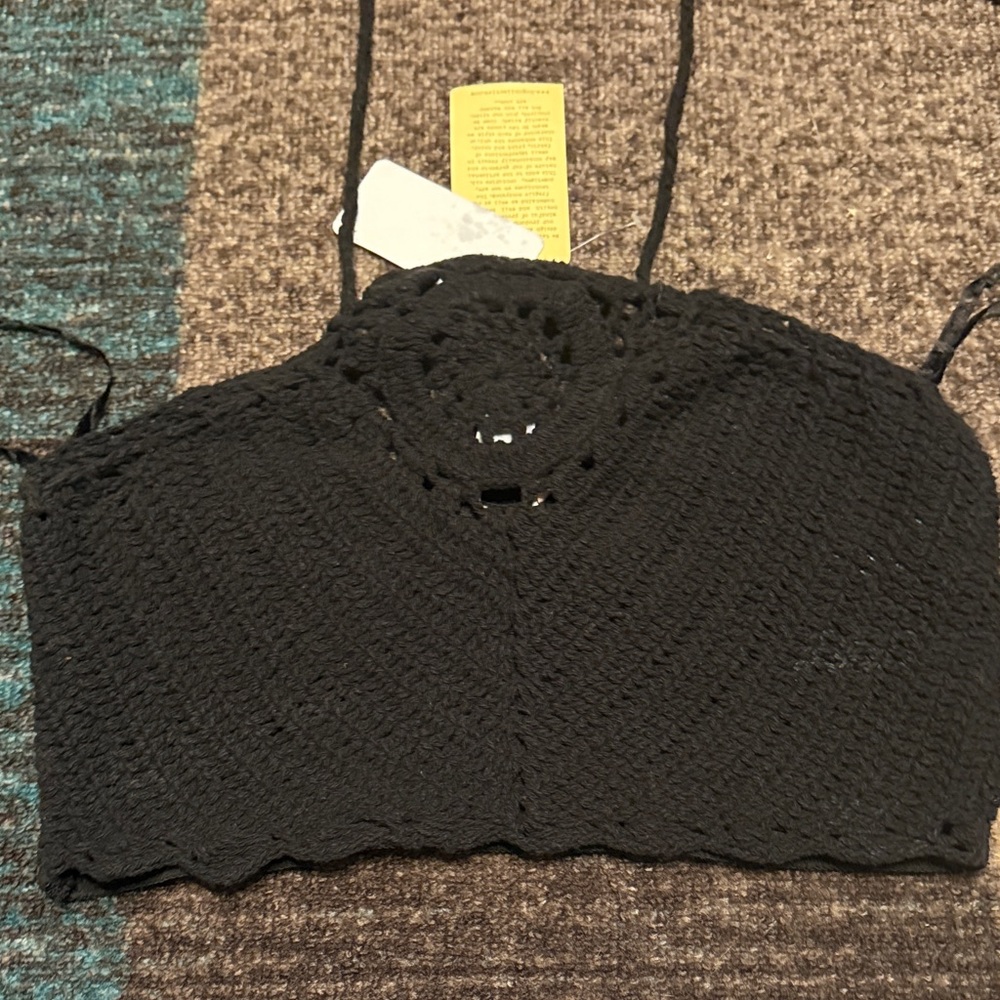 B O G Collective Black Crochet Women Crop Top